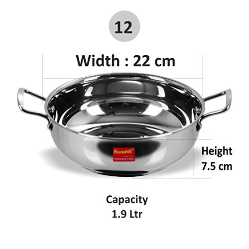 Sumeet Stainless Steel Induction Bottom (Encapsulated Bottom) Induction & Gas Stove Friendly Kadhai