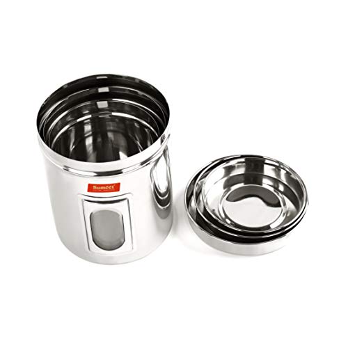 Sumeet Stainless Steel See Through Vertical Canisters/Ubha Dabba/Storage Containers Set of 3Pcs (1.9Ltr, 2.5Ltr, 3Ltr)