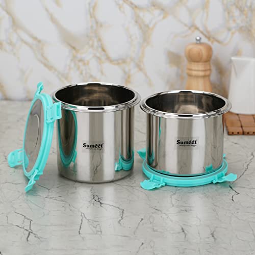 Sumeet Airtight & Leak Proof Steelexo Stainless Steel Storage Container with Lid Pack of 2Pc (1100ML &1300ML) - Silver