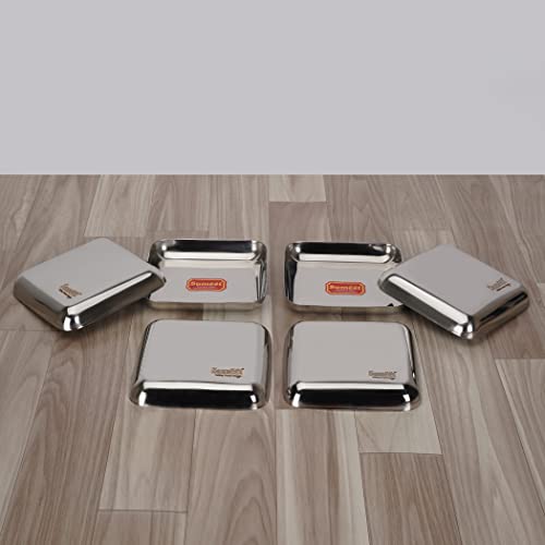 Sumeet Stainless Steel Small Square Shape Plate/Dessert Plate/Halwa Plate Set of 6pcs, 7.2cm Dia, Silver