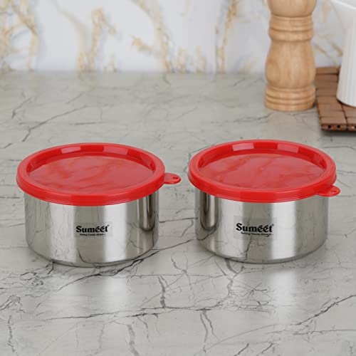 Sumeet Stainless Steel Airtight & Leak Proof Food Storage Container, 650ML, 12CM, Pack of 2PC, Silver