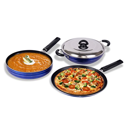 Nonstick Induction Base Cookware Set of Tawa + Kadhai with S.S. Lid + Fry pan