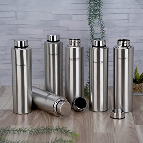 Sumeet Stainless Steel Leak-Proof Water Bottle / Fridge Bottle 1000ML - Pack of 6, Silver