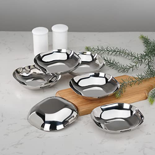 Sumeet Stainless Steel Small Apple Square Shape Plate/Dessert Plate/Halwa Plate Set of 6pcs, 10.5cm Dia, 170ML Each - Silver