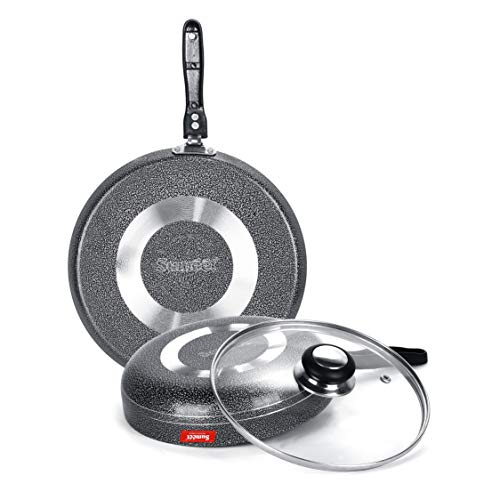 Sumeet NonStick Argjend Cookware Set (Dosa Tawa - 26.5Cm Dia + Frypan with Glass Lid - 1.5Ltr - 22Cm Dia) Silver