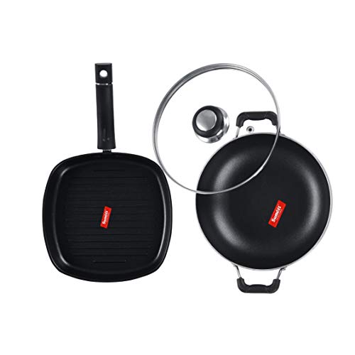 Sumeet NonStick Argento Cookware Set (Kadhai with Glass Lid -2Ltr - 22Cm Dia + Grill Pan-22cm Dia)