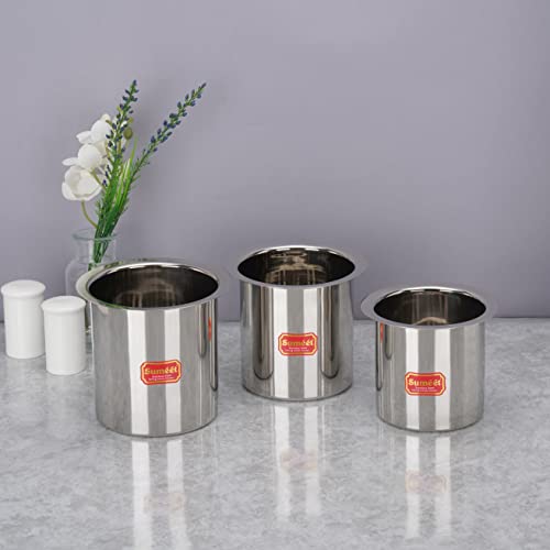 Sumeet Stainless Steel Ganj / Milk Boiler / Milk Pot /Long Tapeli Set of 3 Pieces (400ml, 550ml, 750ml), Silver