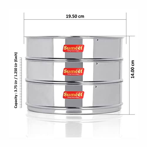 Sumeet Stainless Steel Flat Stackable Container/Separator with Lid Suitable for 7.5 LTR Outer Lid Cooker