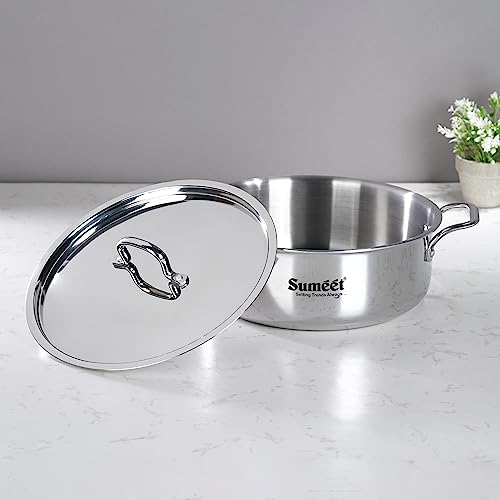Sumeet Cook Smart TriPly Steel-Aluminium-Steel - 3 Layers Casserole/Biryani Pot/Stock Pot with S.S. Lid- 6.3Ltr - 28Cm, Silver