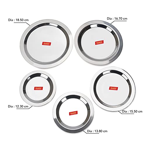 Sumeet Stainless Steel Heavy Gauge Ciba/Lids/Tope/Cheeba Cover Set of 5 Pcs (12.3cm, 13.8cm, 15.5cm, 16.7cm, 18.5cm)