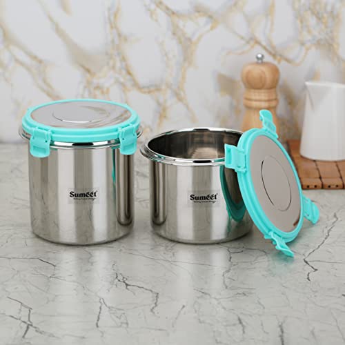 Sumeet Airtight & Leak Proof Steelexo Stainless Steel Storage Container with Lid Pack of 2Pc (1100ML &1300ML) - Silver