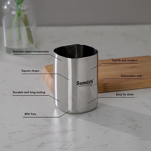 Sumeet Stainless Steel Mirror Finish Square Shape Heavy Gauge Glass Set of 6 Pcs - 6.5cm Dia - (350ml Each)
