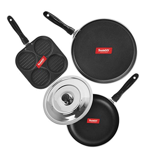 Sumeet 2.6mm Thick Non-Stick Redina Combo Set (Dosa Tawa – 26.5cm Dia + Mini Multi Snack Maker – 19.5cm Dia + Fry pan – 1.5Ltr Capacity – 21cm Dia)
