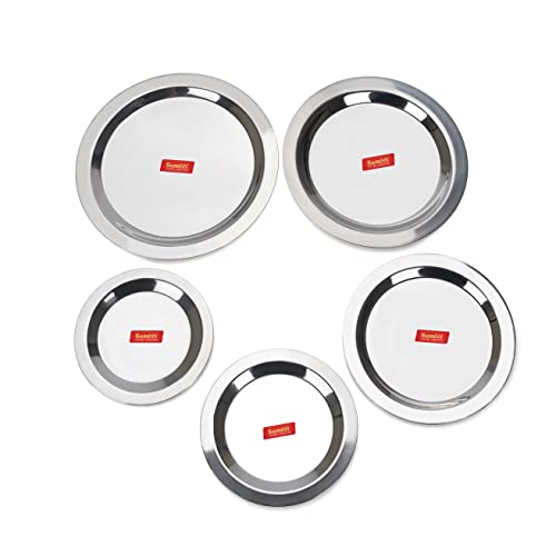 Sumeet Stainless Steel Heavy Gauge Ciba/Lids/Tope/Cheeba Cover Set of 5 Pcs (12.3cm, 13.8cm, 15.5cm, 16.7cm, 18.5cm)
