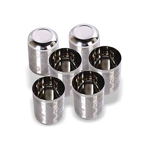 Sumeet Stainless Steel Laser Printed Miracle Glass Set of 6 Pcs (Capacity - 300 ml Each) (Changing Colour)