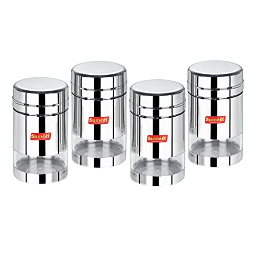 Sumeet Stainless Steel Circular See Through/Transparent Container, Set of 4Pc, 700 Ml Each, 8.5cm Dia, Silver