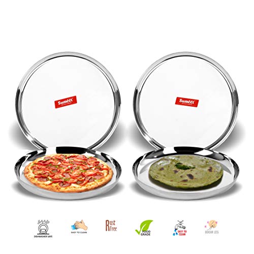 Sumeet Stainless Steel Apple Shape Heavy Gauge Dinner Plates with Mirror Finish 32.5cm Dia - Set of 4pc