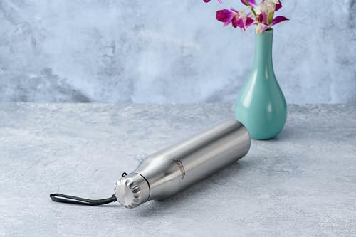 Sumeet Alpha-Aqua Stainless Steel Leak Proof Water Bottle Office/School/College/Gym/Picnic/Home/Fridge - 1 Litre |Pack of 1| Silver