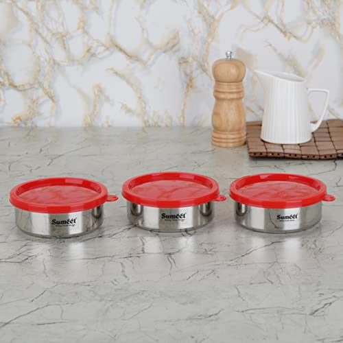 Sumeet Stainless Steel Airtight & Leak Proof Food Storage Container, 400ML, 12CM, Pack of 3PC, Silver