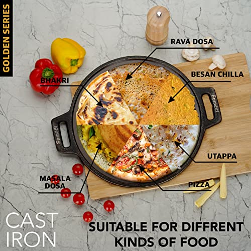 Sumeet Super Smooth Gold Series Pre Seasoned Cast Iron Flat Tawa for Dosa|30.5cm, 2.3kg, Gas & Induction-Friendly.