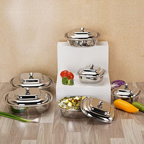 Sumeet Stainless Steel Square Serving Bowl / Curry Bowl / Gravy Pot with lid