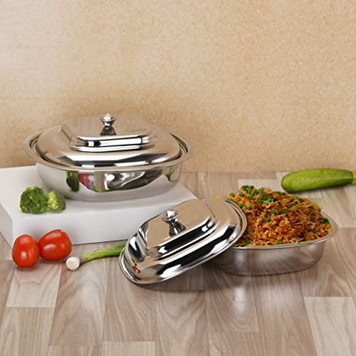 Sumeet Stainless Steel Square Serving Bowl / Curry Bowl / Gravy Pot with lid