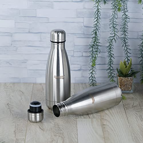 Sumeet Stainless Steel Double Walled Flask / Water Bottle, 24 Hours Hot and Cold, 400 ml, Silver - Set of 2 Pcs