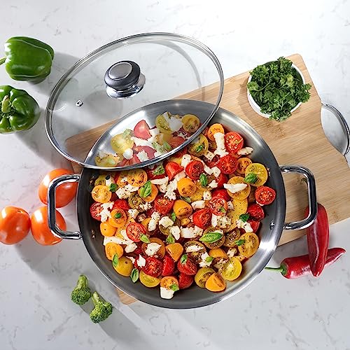 Sumeet Cook Smart TriPly Steel-Aluminium-Steel - 3 Layers Casserole/Biryani Pot/Stock Pot with Glass Lid- 4.35Ltr - 24Cm, Silver