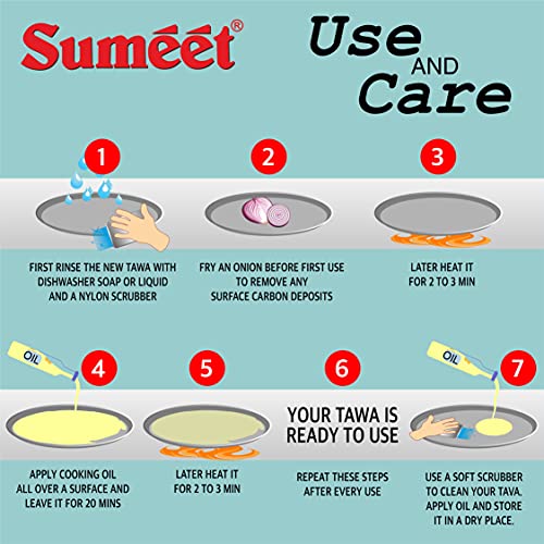 Sumeet Pre Seasoned Iron Concave Roti / Paratha Tawa 2.5mm Thick (Double Side Handle) 27.6cm