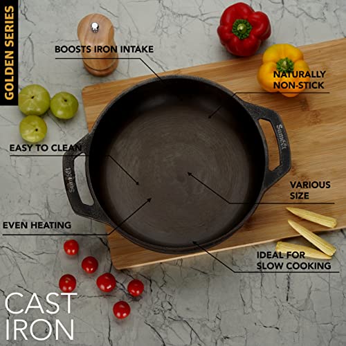 Sumeet Super Smooth Gold Series Pre Seasoned Cast Iron Kadai for Cooking /Deep Fry/Saute |2.7 LTR, 25cm, 2.670kg, Gas & Induction-Friendly.