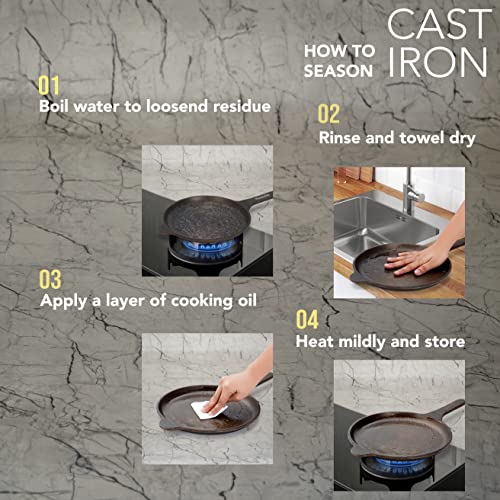 Sumeet Super Smooth Gold Series Pre Seasoned Cast Iron Shallow Fry Pan for Frying/Roasting |24.5cm 1.6kg, Gas & Induction-Friendly.