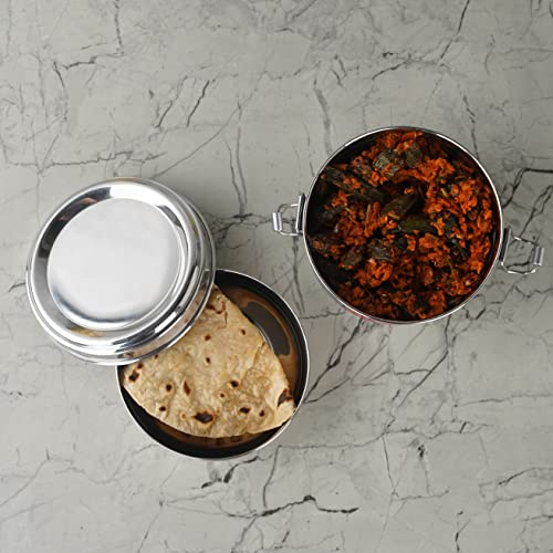 Sumeet Stainless Steel Meal Pack Lunch Box / Tiffin with Steel Separator Plate and Locking Clip, 300ML, 11.5cm Dia, Silver