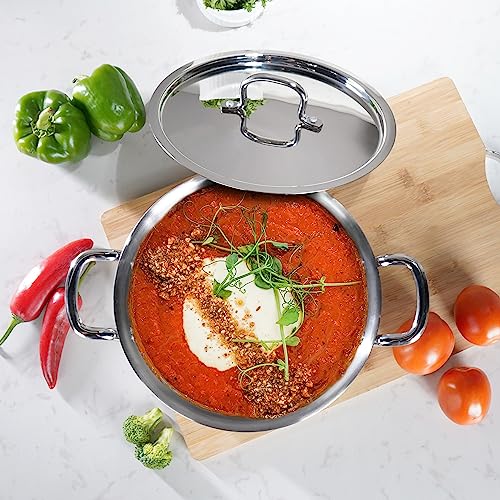 Sumeet Cook Smart TriPly Steel-Aluminium-Steel - 3 Layers Casserole/Biryani Pot/Stock Pot with S.S. Lid- 2.9Ltr - 20Cm, Silver