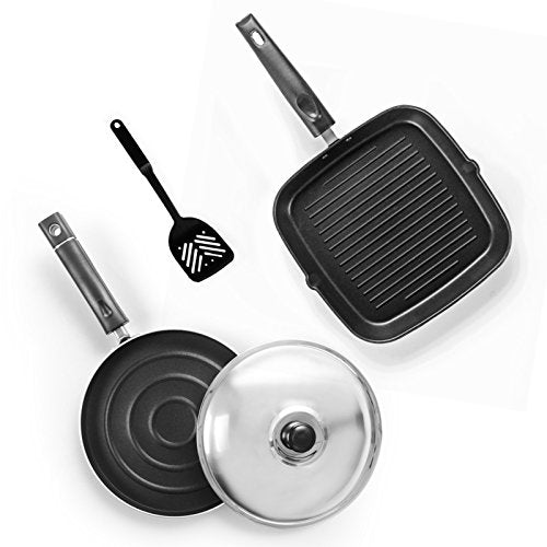 Sumeet Nonstick Funky 4 Combo Gift Set 1 Grill Pan, 1 Pizza Pan with S.S. Lid