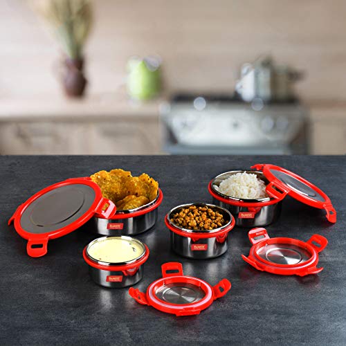 Sumeet Airtight & Leak Proof Steelexo S.S. Container/Lunch Box with Stainless Steel Lid Set of 3Pcs (460Ml Each)