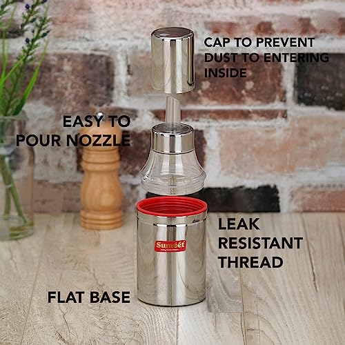 Sumeet Stainless Steel Nozzle Oil Dispenser |Oil Bottle | Oil Container | Oil Pourer | Vinegar Bottle | Olive Oil Bottle | Oil Can, 500ML, Pack of 1, Silver