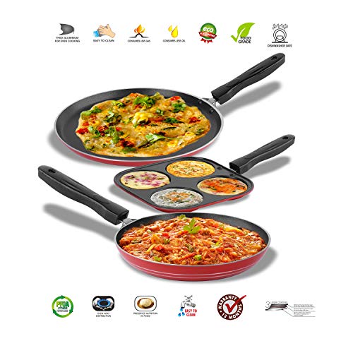 Sumeet 2.6mm Thick Non-Stick Gilroy Combo Set (Dosa Tawa – 26.5cm Dia + Mini Multi Snack Maker – 19.5cm Dia + Tapper pan – 20cm Dia)