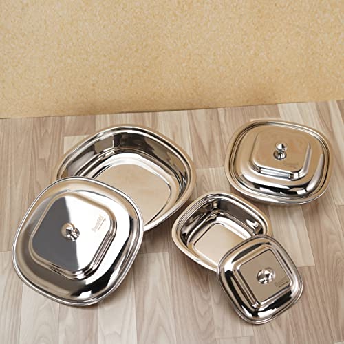 Sumeet Stainless Steel Square Serving Bowl / Curry Bowl / Gravy Pot with lid