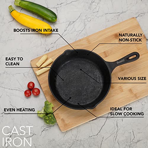 Sumeet Pre Seasoned Heavy Weight Cast Iron Frying Pan / Skillet, Induction Friendly, 21cm, Weight - 1.480Kg, Black