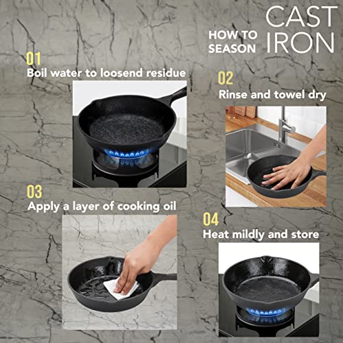 Sumeet Pre Seasoned Heavy Weight Cast Iron Frying Pan / Skillet, Induction Friendly, 21cm, Weight - 1.480Kg, Black