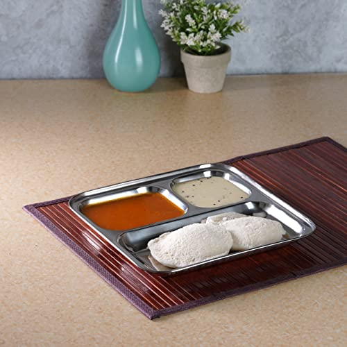 Sumeet Stainless Steel 3 in 1 Idli WADA Compartment Plate / Snack Plate / Breakfast Plate 1Pc, 21.7cm Dia, Silver