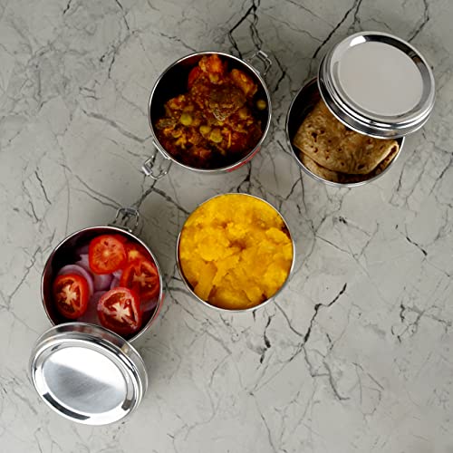 Sumeet Stainless Steel Meal Pack Lunch Box / Tiffin with Steel Separator Plate and Locking Clip, Set of 2Pc, 250ML Each, 9.5cm Dia, Silver