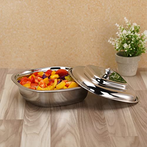 Sumeet Stainless Steel Square Serving Bowl / Curry Bowl / Gravy Pot with lid