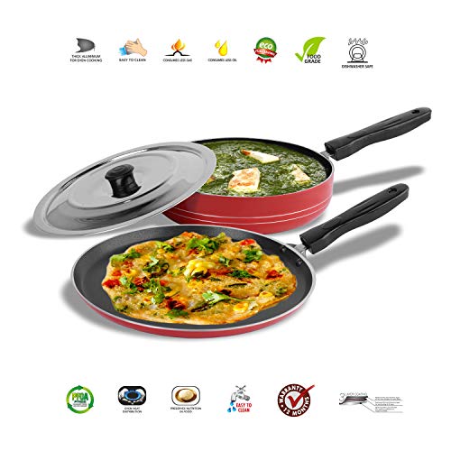 Sumeet 2.6mm Thick Non-Stick Red Chilli Cookware Set (Dosa Tawa – 26.5cm Dia + Fry pan – 1.5Ltr Capacity – 21cm Dia)
