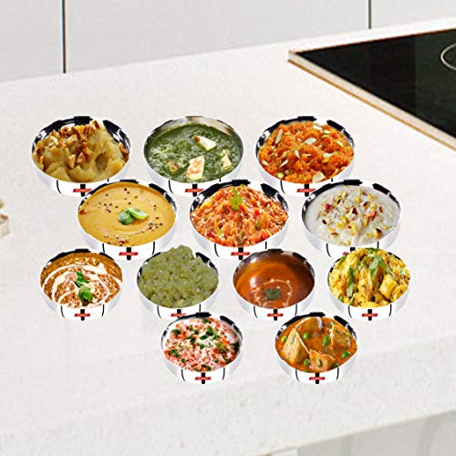 Sumeet Stainless Steel Mirror Finish Apple Shape Heavy Gauge Mini (6pc - 10cm Dia) and Small (6Pc - 12.8cm Dia) Dessert Plates Set of 12Pcs