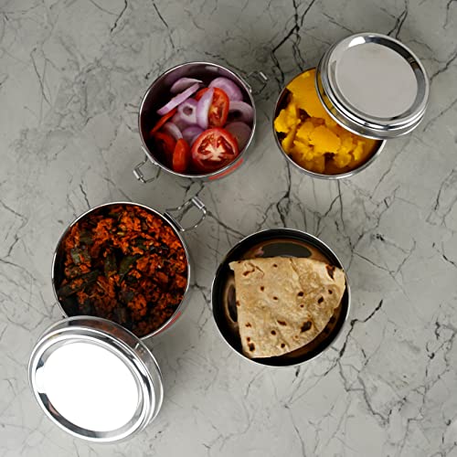 Sumeet Stainless Steel Meal Pack Lunch Box / Tiffin with Steel Separator Plate and Locking Clip, Set of 2Pc, 250ML & 300ML, 9.5cm & 11.5cm Dia, Silver