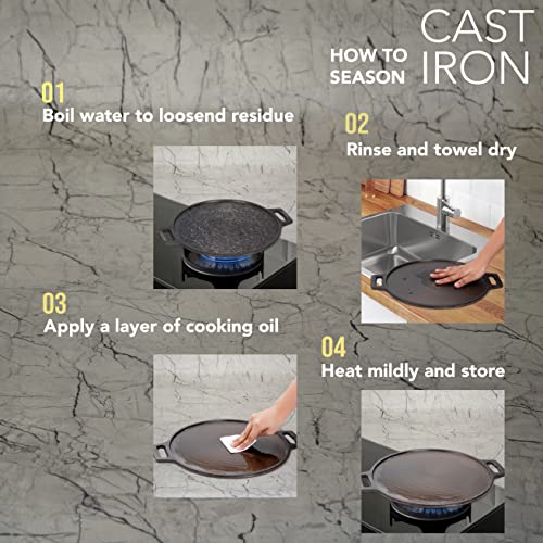 Sumeet Super Smooth Gold Series Pre Seasoned Cast Iron Flat Tawa for Dosa|30.5cm, 2.3kg, Gas & Induction-Friendly.