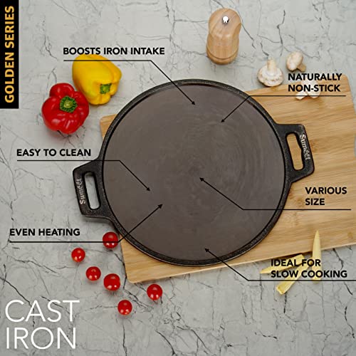 Sumeet Super Smooth Gold Series Pre Seasoned Cast Iron Flat Tawa for Dosa|30.5cm, 2.3kg, Gas & Induction-Friendly.