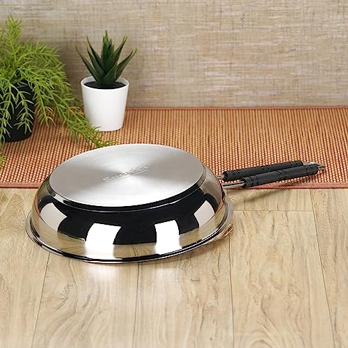 Sumeet Stainless Steel Induction Bottom (Encapsulated Bottom) Fry Pan 1.250 LTR, 21.5 cm Dia, Silver