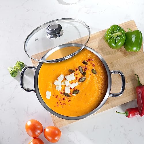 Sumeet Cook Smart TriPly Steel-Aluminium-Steel - 3 Layers Casserole/Biryani Pot/Stock Pot with Glass Lid- 3.75Ltr - 22Cm, Silver